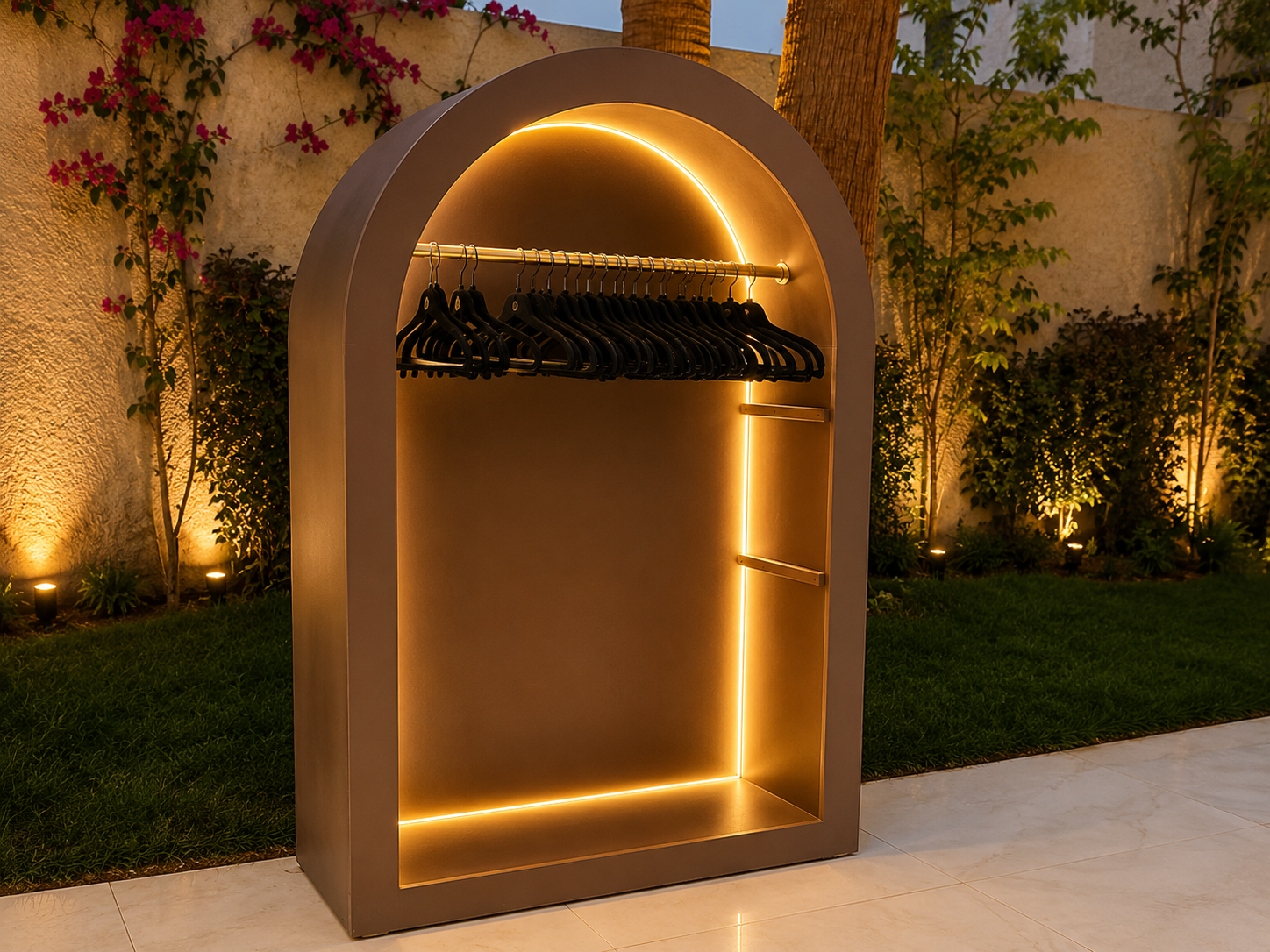 WoodCraft Decor arched outdoor clothing rack
