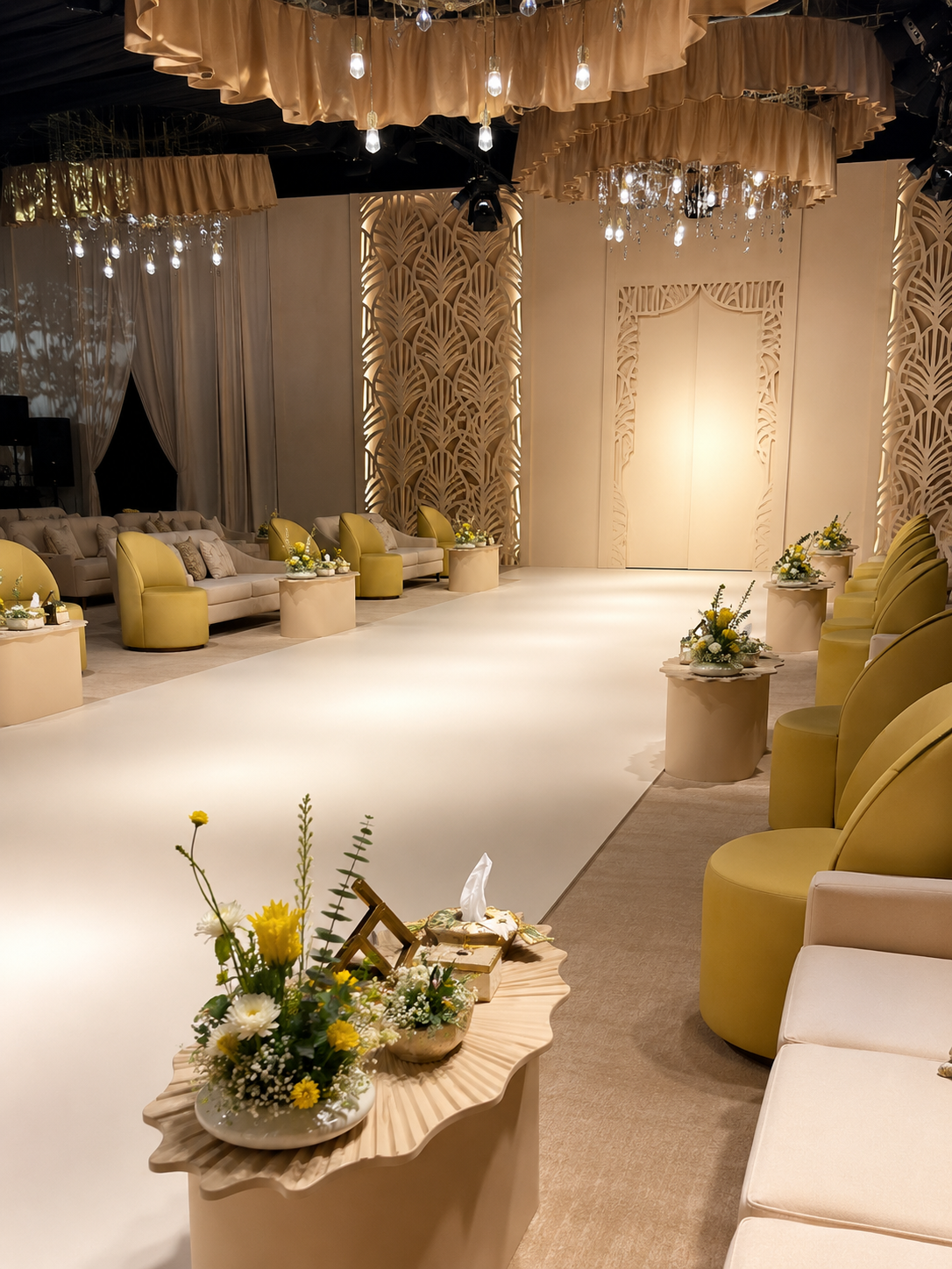 WoodCraft Decor gold runway lounge setup
