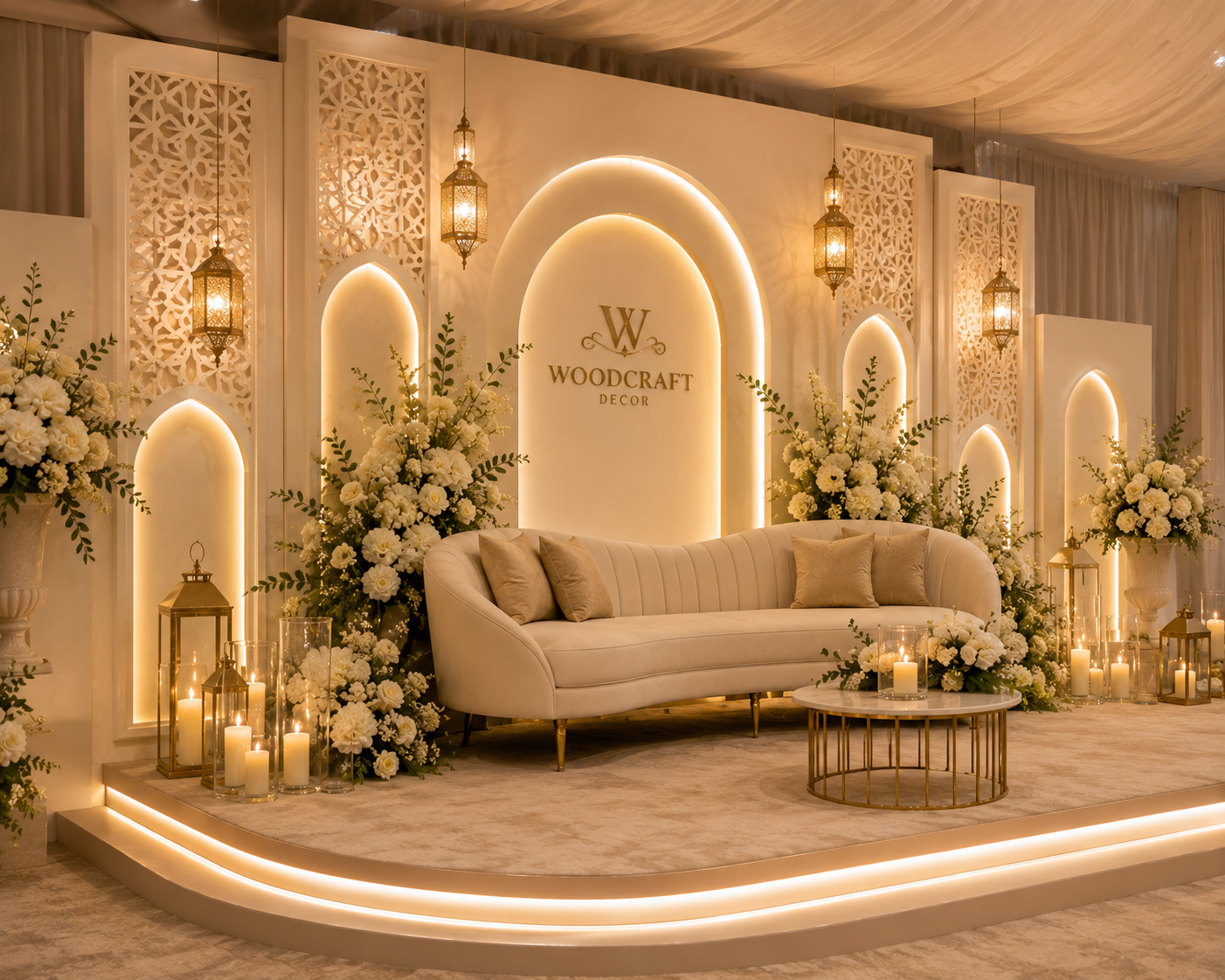 WoodCraft Decor signature branded wedding stage